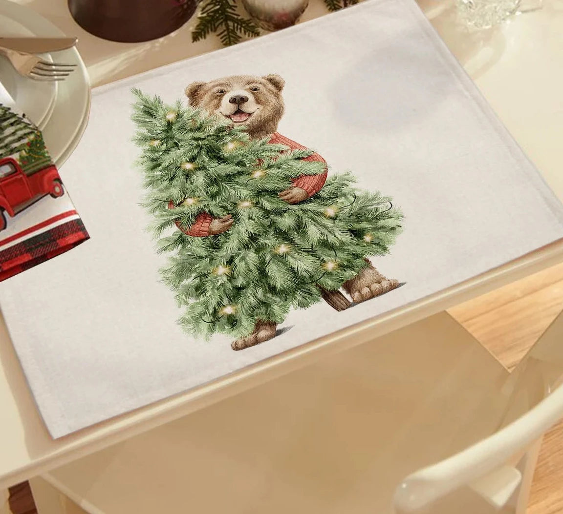 2023 Kerstboom Leuke dierendecoraties Placemat linnen eettafel Matten Coaster Pad Bowl Koffie Cup Mat Tafelkleed 42x32cm