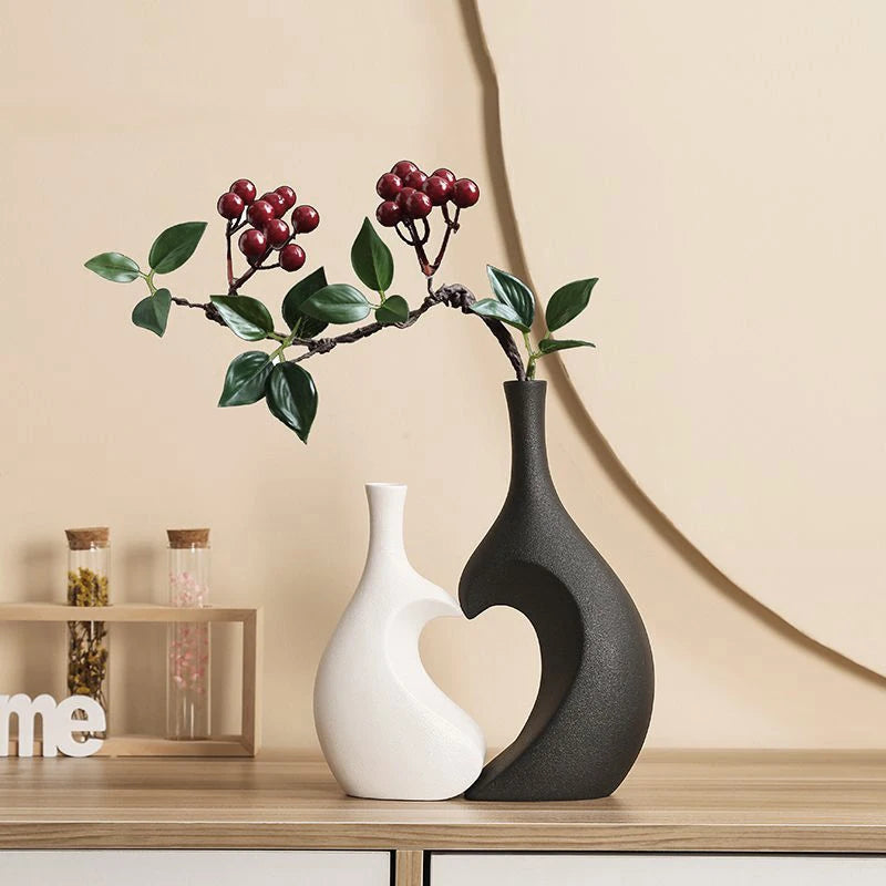 2pcs/conjunto de cerâmica abraça vaso em forma de coração para pampas grama flor seca sala nórdica sala de estar em casa acessórios