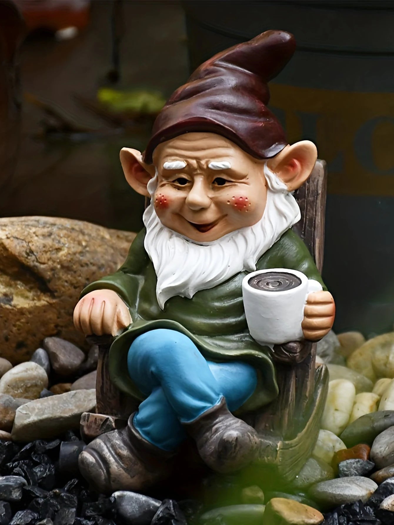 1pc Gnome anão cadeira de balanço de ornamentos resina ao ar livre decoração de jardim pátio de chá de chá preguiçoso decoração preguiçosa
