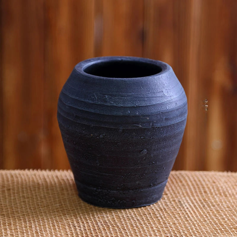 Vas Bunga Seramik Besar Direka ruang tamu Porselin Pottery Vase Luxury Black Clay Pot Deco Maison Vase Hiasan Rumah