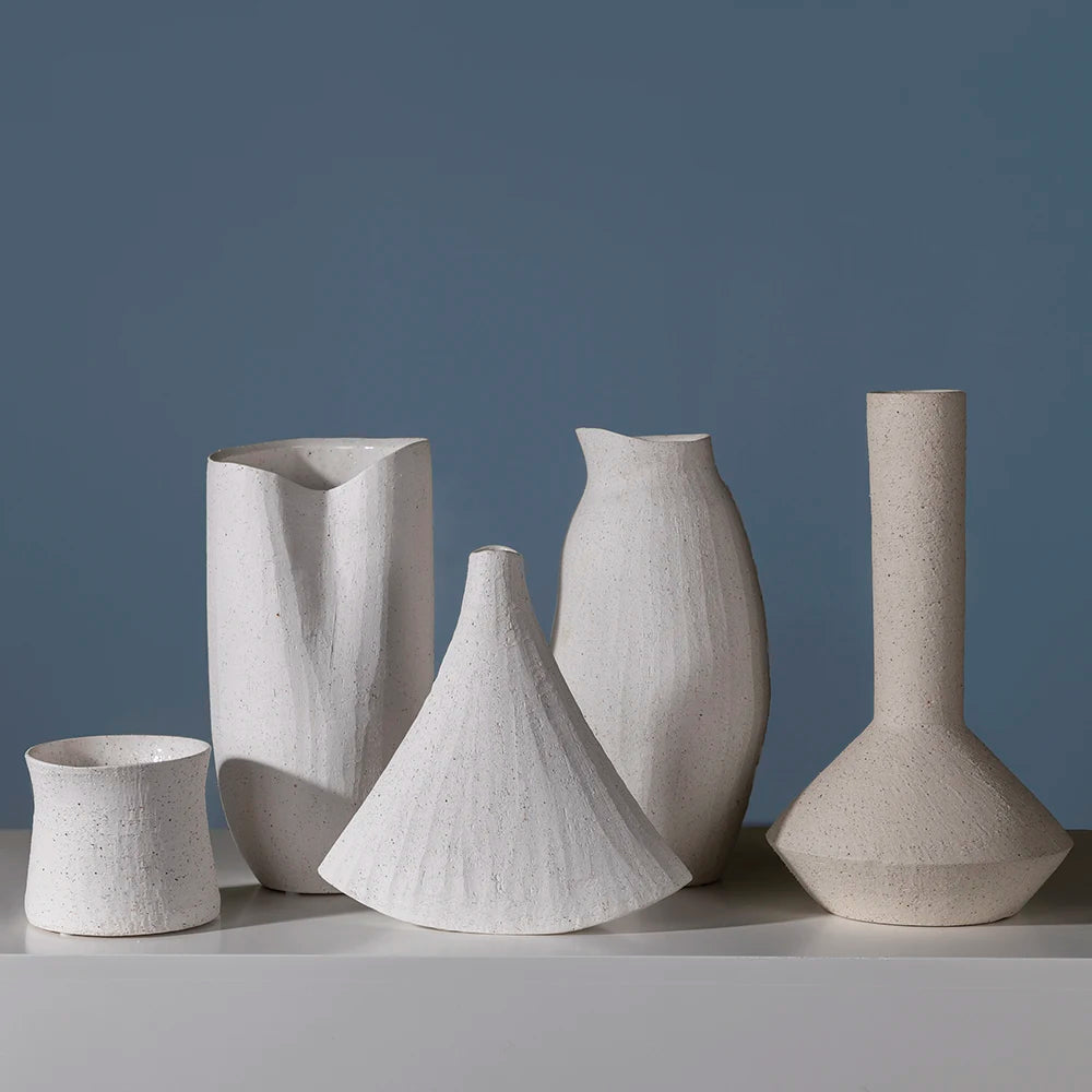 Amazon Hot Unglazed Boho Ceramic & Porselain Vas Modern Minimalis Nordic White Vas Set Rumah Dekorasi Rumah Meja Bunga Vas
