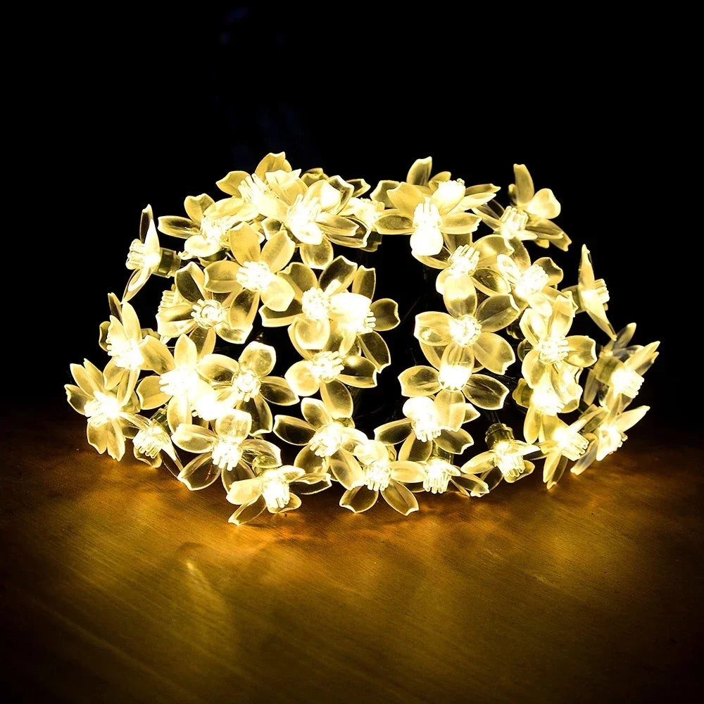 10m/7m string surya lampu natal outdoor 100/50/20LED 8mode Waterproof Flower Garden Flower Blossom Lighting Party Home Decoration