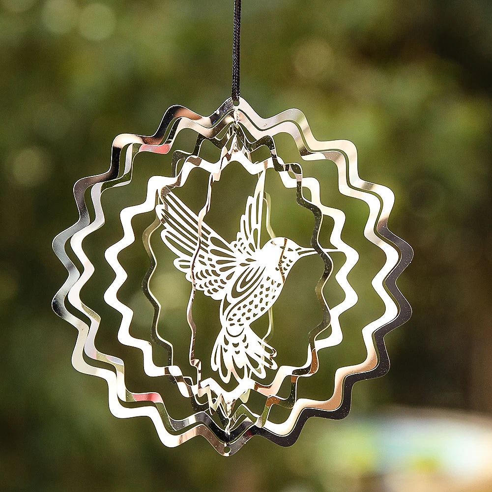 Tree of Life Wind Spinner Catcher 3D Rotating Pendant Flowing-Light Effect Mirror Reflection Design Garden Outdoor Hanging Decor