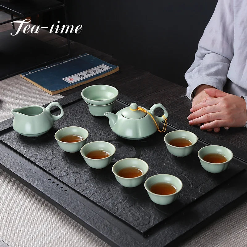 Çin Kung Fu Seyahat Çay Seti Seramik Ru Fırın Teapot Çay Fincanı Gaiwan Porselen Teaset Sumpes TeAware Setleri İçecek Çay Töreni