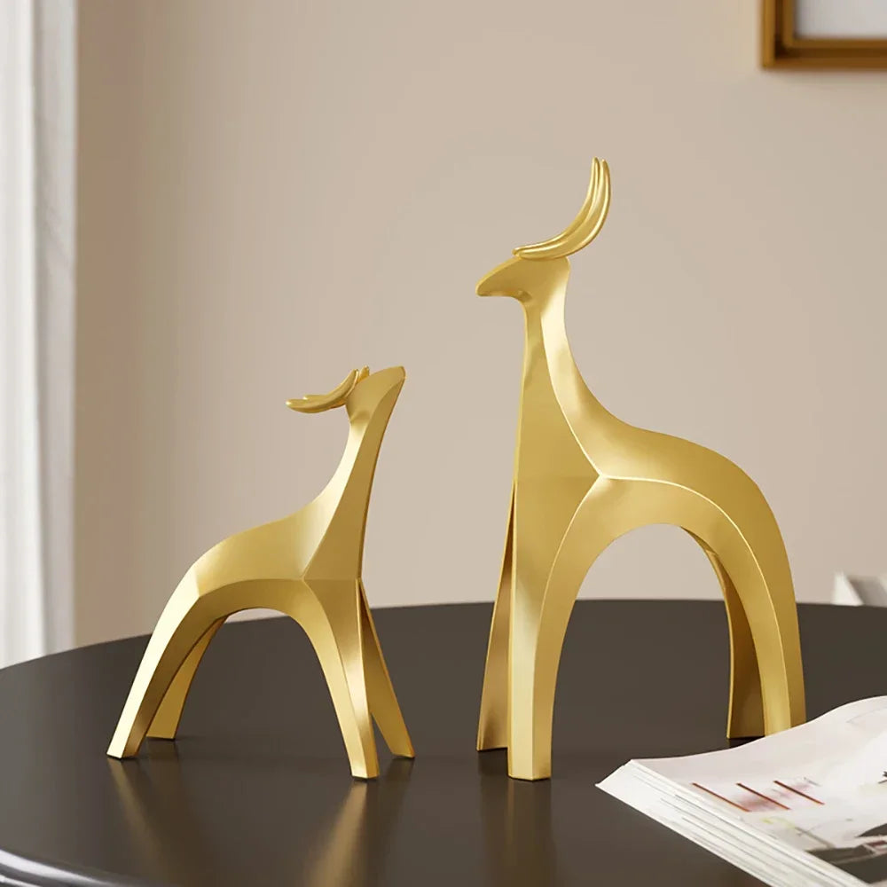 Lyxig nordisk stil hembord gyllene harts hjort staty vardagsrum dekoration bordsskulptur figurer hantverk prydnadsgåva