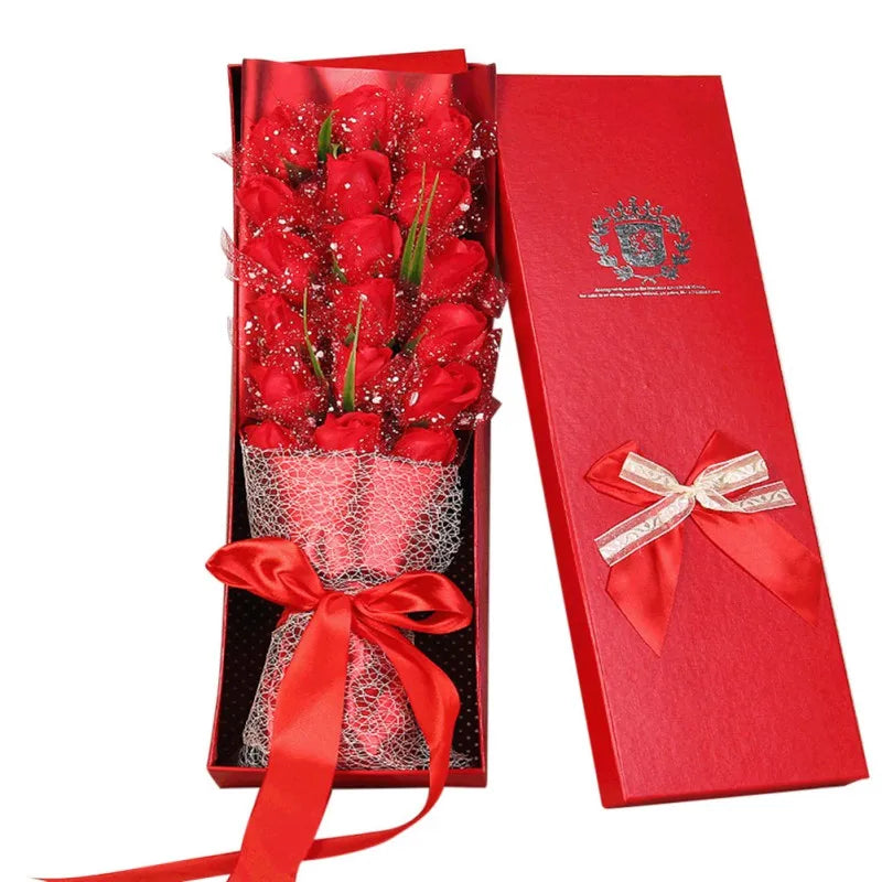 Creatief Soap Flower Valentijnsdag Vriendin Vriendin Gift Rose Flower Artificial Soap Bouquet Badkamer handdoeken met geschenkdoos set