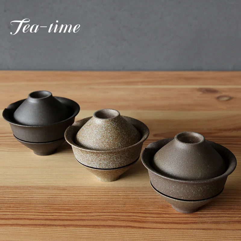 200ml Japanese Ceramic Teapot Kettle Tea Making Gaiwan Tea Cup for Puer 1 Bowl 2 Cups Tea Set Retro Crude Pottery Drinkware