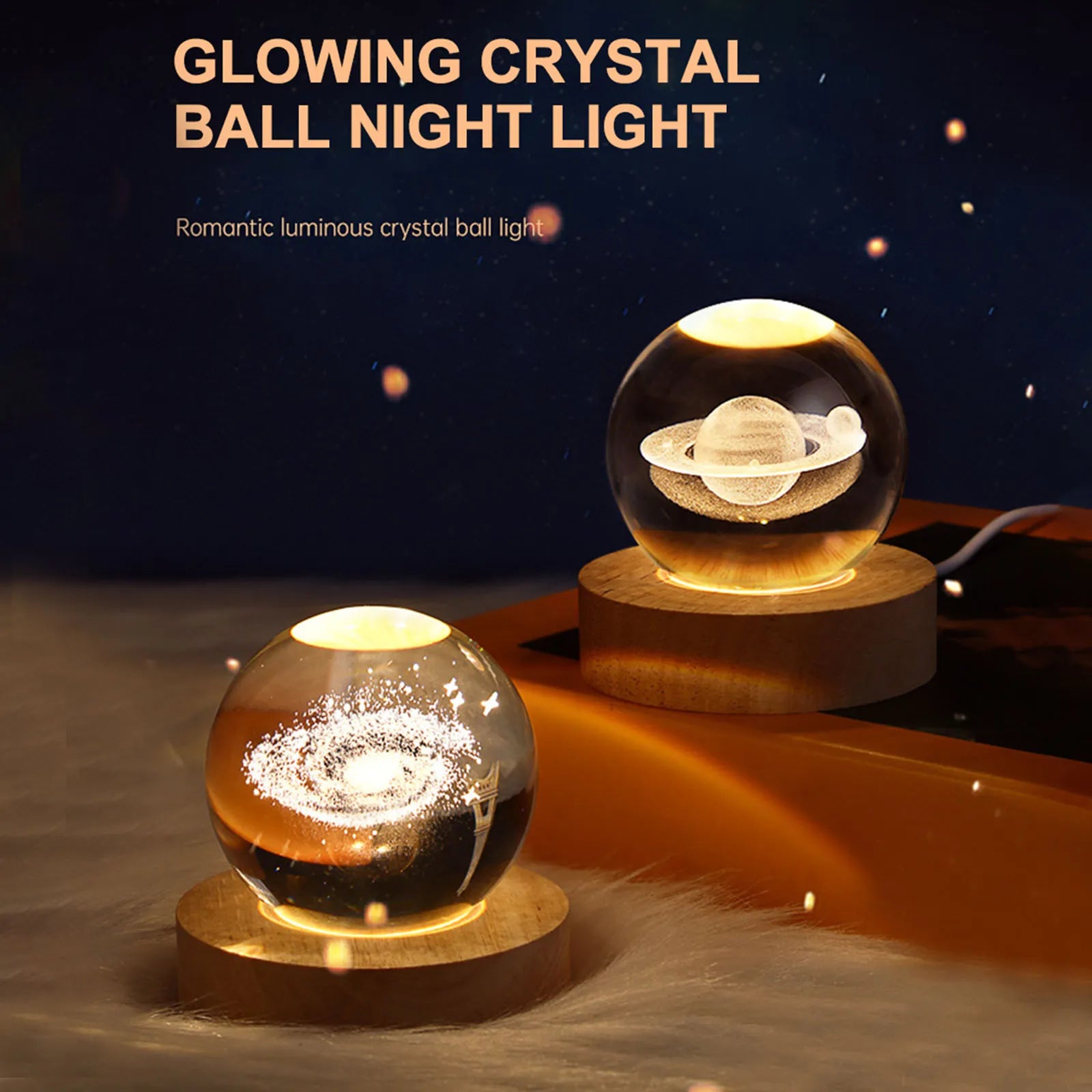 Crystal Ball Lights Night Planet Galáxia Astronauta 3D Luza Lâmpada Lâmpada USB Lâmpada de Lâmpada Decorações de Combatinha Gifra Presentes
