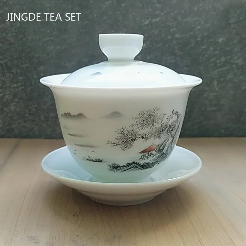Té de porcelana azul y blanco tureen treen tazón hecho a mano TACUP de té de té portátil Gaiwán Té de té para beber 160 ml