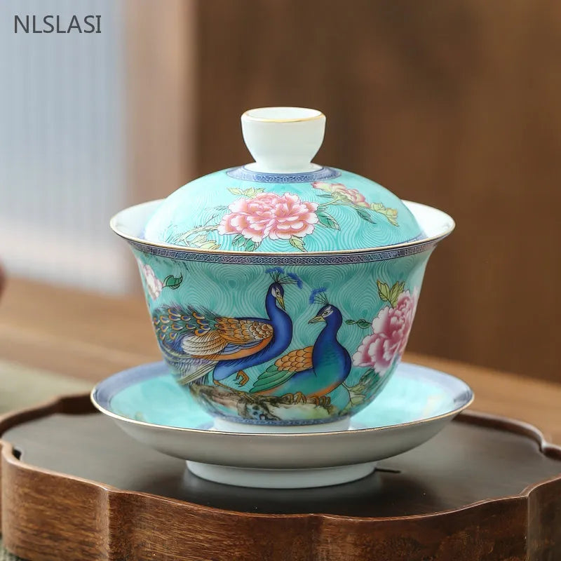 180ml Jingdezhen keramik warna enamel gaiwan dengan cangkir teh teh mangkuk teh sancai teh porselen teh set infuser teh rumah tangga