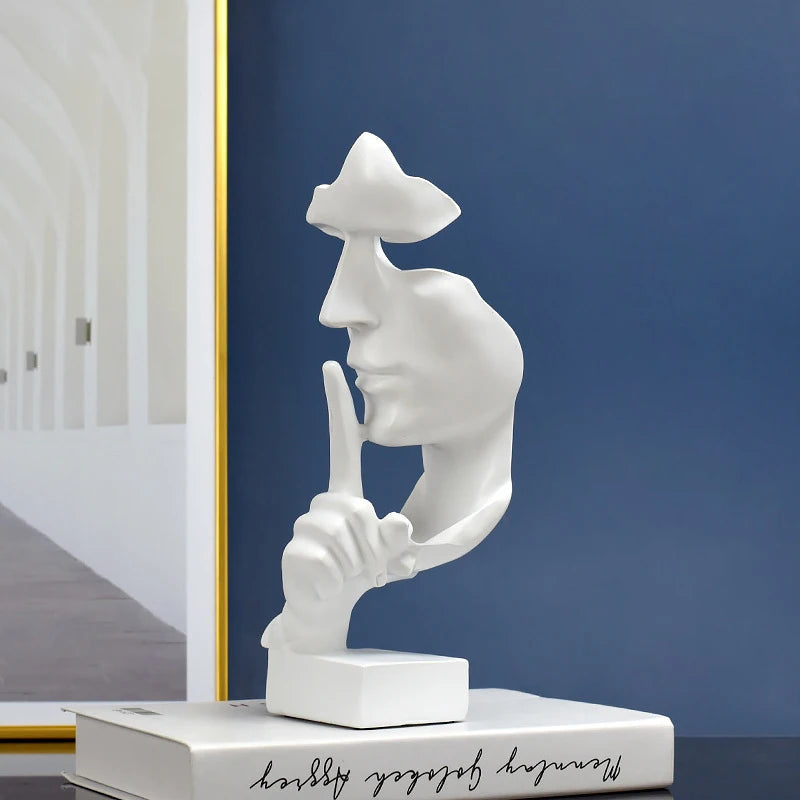 Thinker Staty Sculpture Silence är guldfigurer harts retro heminredning för kontorsstudie vardagsrum abstrakt ansiktsornament