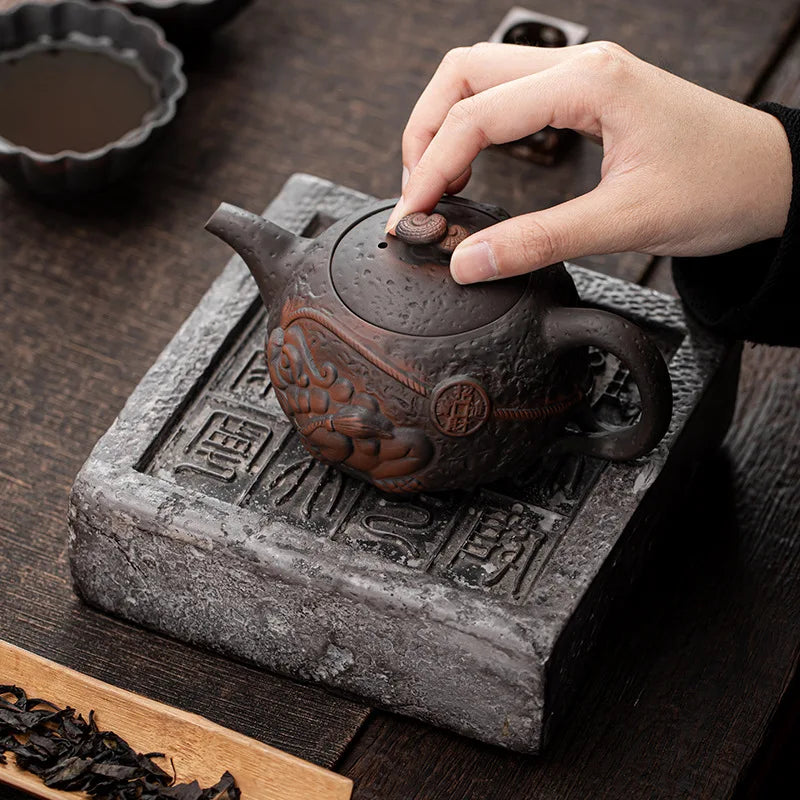 Jianshui Purple Pottery Toad Teapot Tangan Painted Antique Relief Teapot Teapot Teapot Tea Kungfu Teh Set Teh