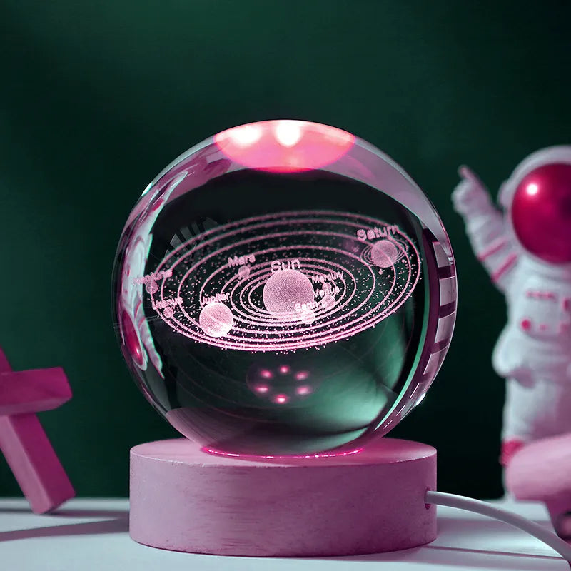 3D -aurinkojärjestelmä Laserveistäminen Kristallipallo väri yövalo, syntymäpäivälahja tyttöystävälle, luokkatovereille ja lapsille