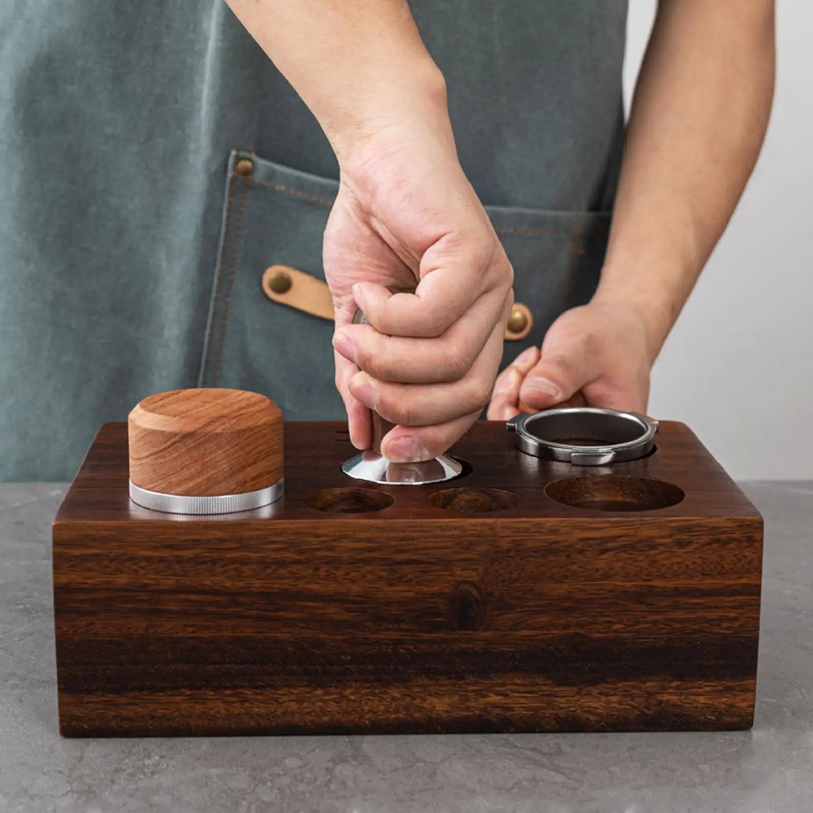 Wood Coffee Tamper Holder 58 mm Espresso -peukalointi Mat Espresso Station Espresso -tarvikkeet barista työtasolle