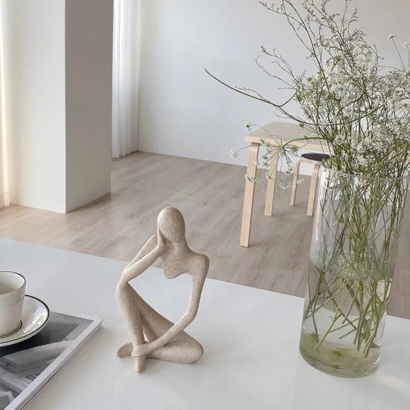 Warna Pasir Patung Abstrak Pemikir Patung Yoga Figurine Nordic Living Room Dekorasi Rumah Dekorasi Meja Meja Ornamen
