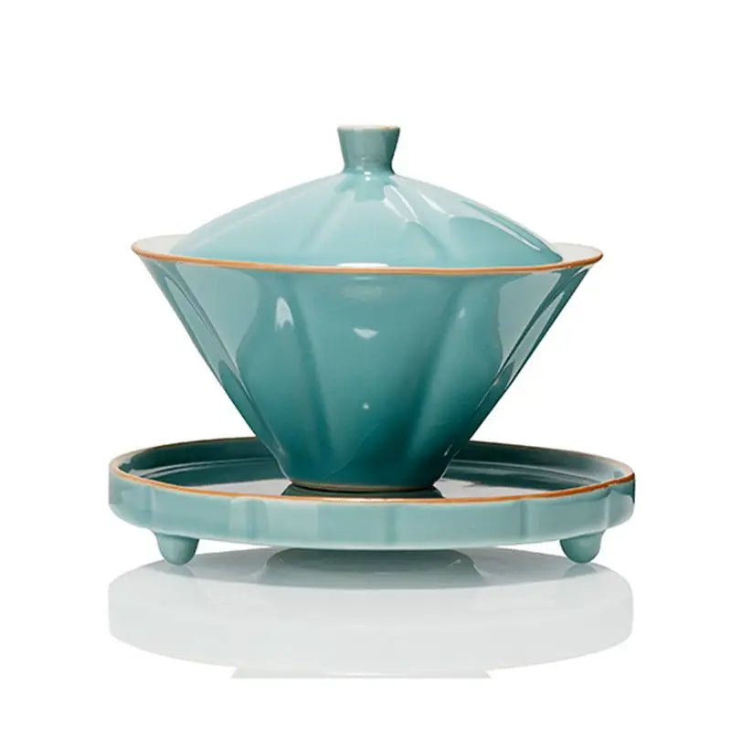 Jingdezhen-Ceramic-Teetasse mit Bambushut, traditionelle handgefertigte Tee-Ware, Single Bowl, Kung Fu Tee mit Deckel, Sancai Gaiwan