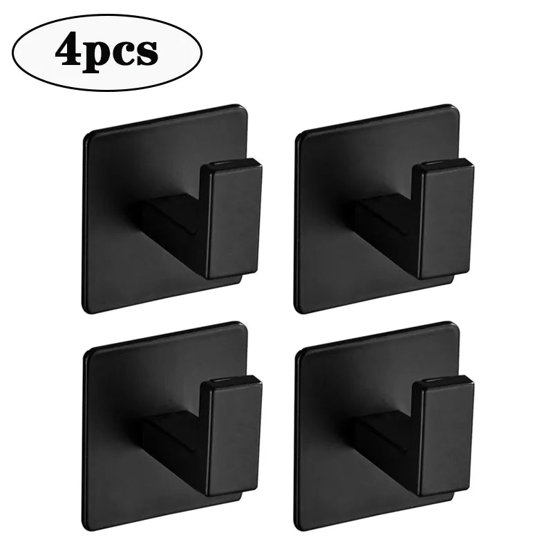 1/4pcs Black Self-Adhesive Wall Hooks For Hanging Keys Clothes Hanger Door Robe Hook Coat Rack Towel Holder Bathroom Accessories