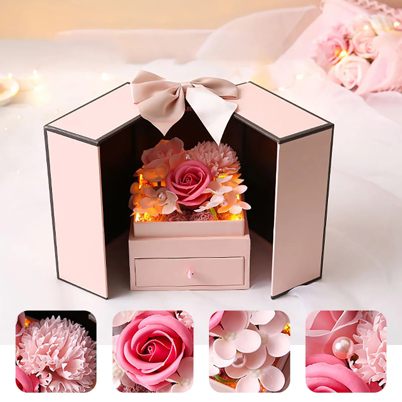 Boîte à bijoux de jour Boîte à cadeaux Boquet Bouquet Rose Cadeau Gift Gift Valentine's Flower Artificial Fleurs