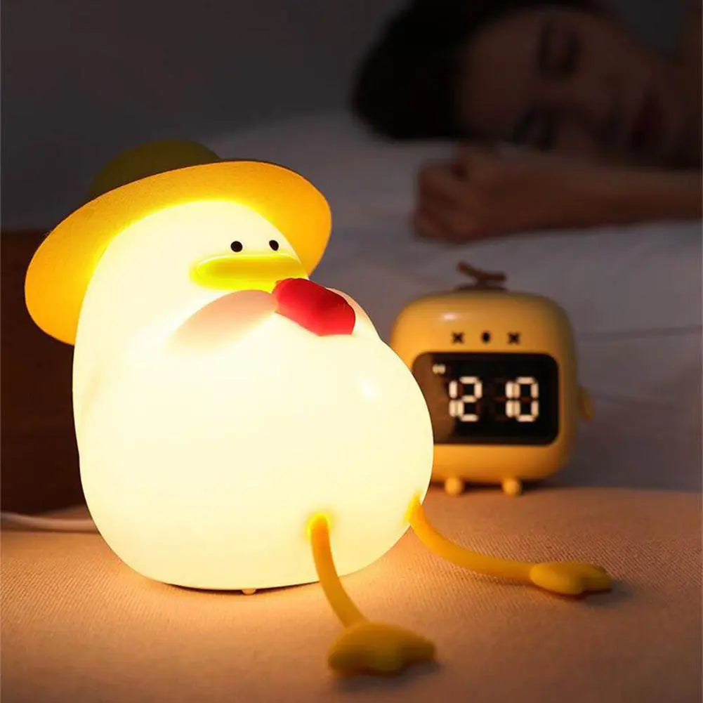 귀여운 오리 LED 야간 조명 만화 동물 어린이를위한 실리콘 램프 3 레벨 디밍 USB 화려한 침대 옆 야간 조명 소년