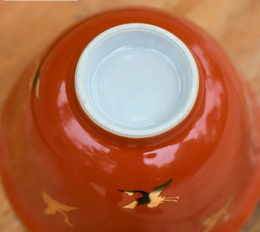 120ml Retro Persimmon Red Gaiwan Handmade Crane Tea Lid Set Tea Tureen Household Tea Maker Cover Bowl for Tea Accessories Craft
