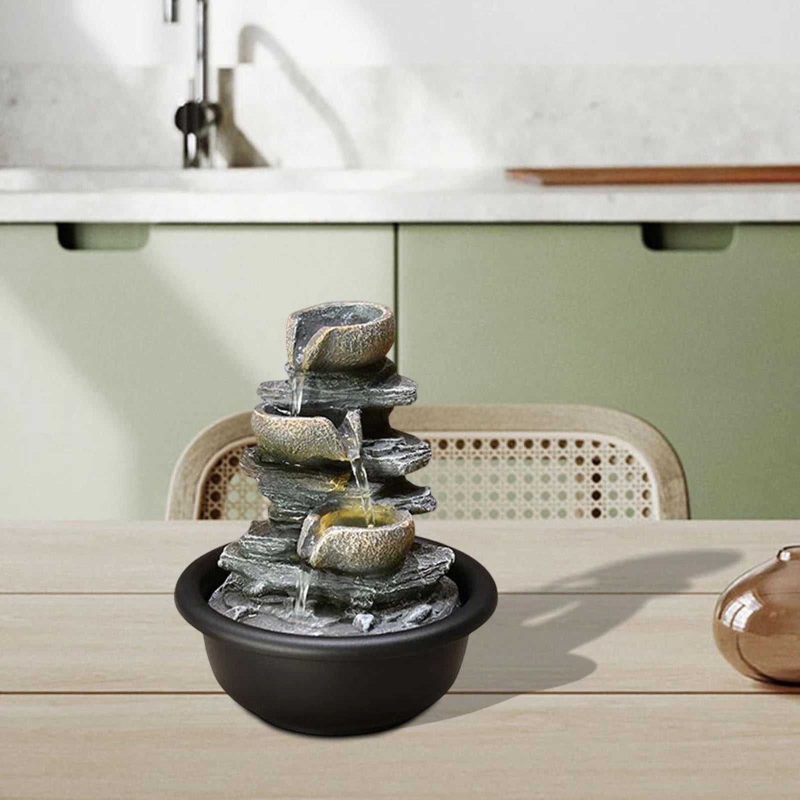 Stupňová stolní fontána se scénou Světelné meditace Vnitřní vodopádové fontány pro domácí dům v obývacím pokoji