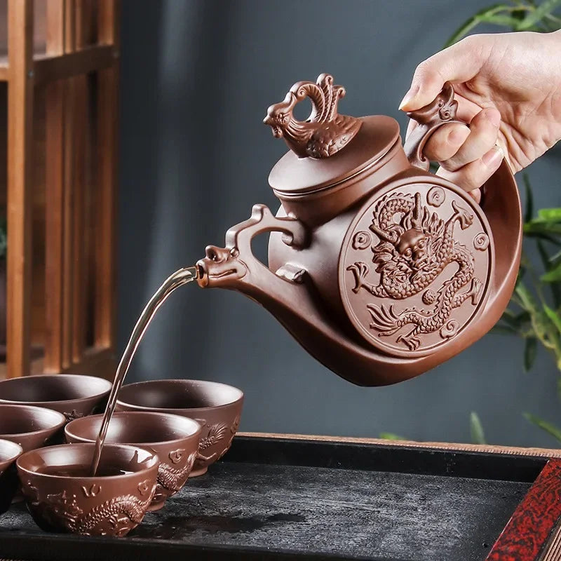 Yixing Mor Kil Pot Büyük Kapasite Zhu Ni Uzun feng Çay Pot Paslanmaz Çelik Filtre Çay Bira Fabrikası Kung Fu Çay Seti 700ml