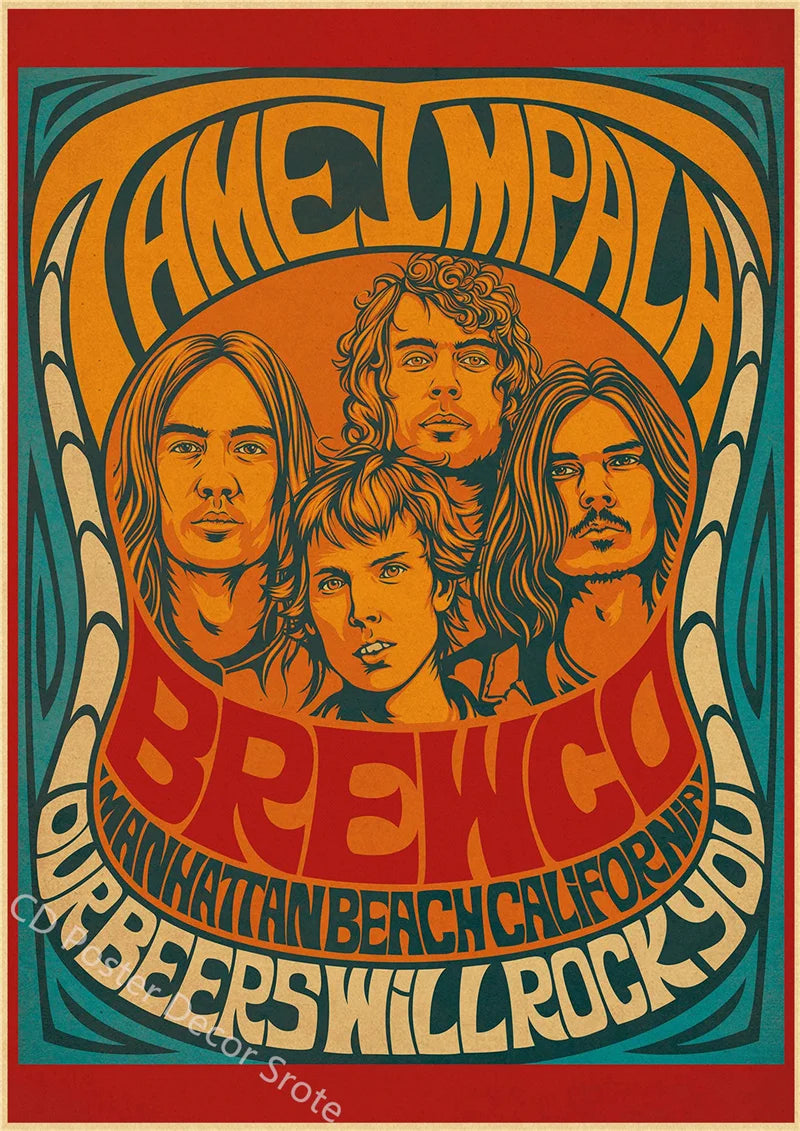 Tame Impala Psychedelic Affiche Rock Music Band Kraft Paper Affiches Vintage Home Room Bar Cafe décor Aesthetic Art Wall Wall