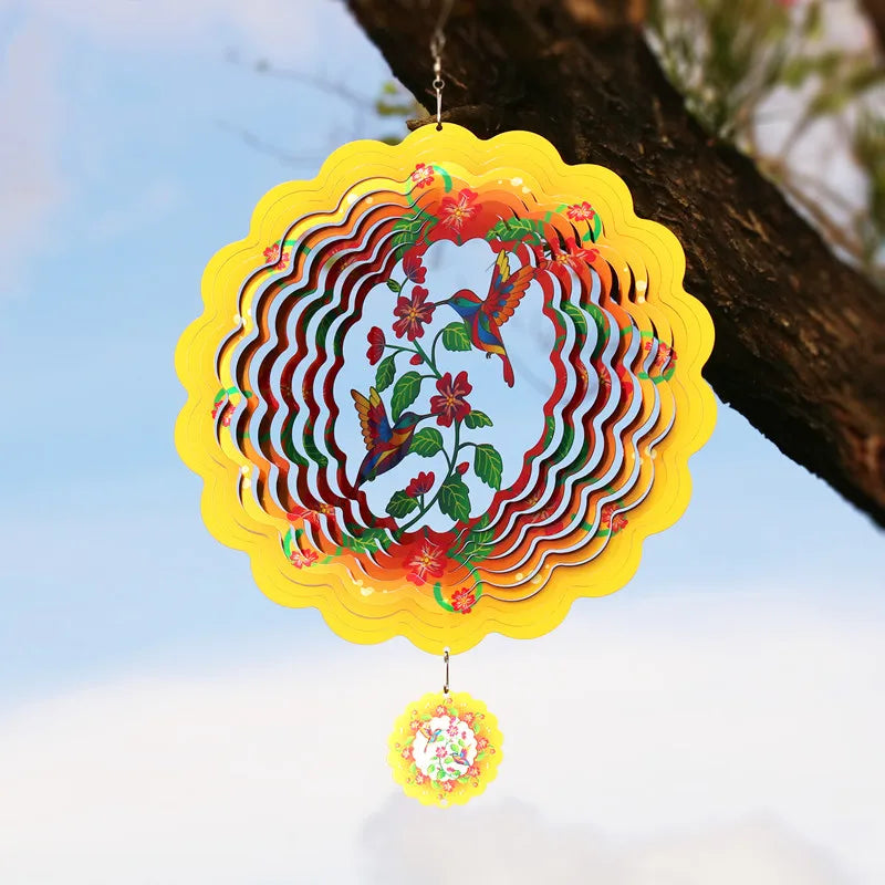 Spinners de vento beija -flor grande pendurar decoração de jardim ao ar livre metal 3d escultura cinética spinner spinner arte de arte