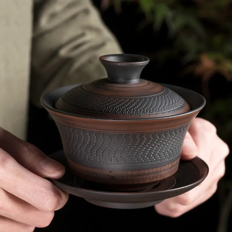 Jianshui cerâmica roxa gaiwan cerâmica artesanal doméstico kung fu conjunto de chá tigela de chá de chá de chá Cerimônia de chá de chá