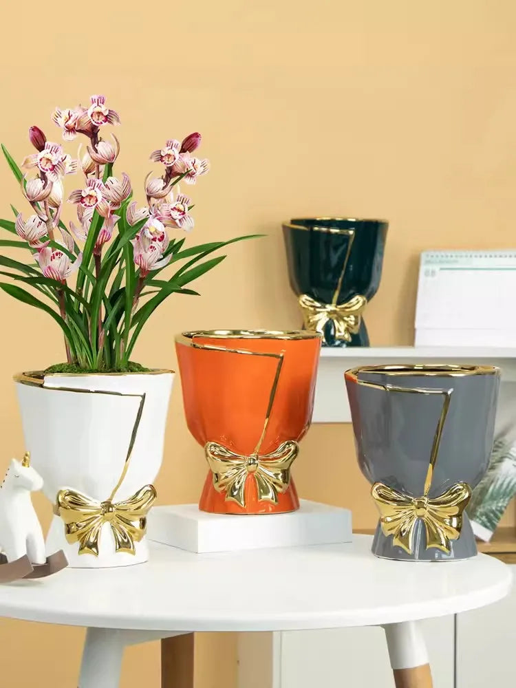 Nordic New Ceramic Vas Plants Bonsai Pots Home Dekorasi Kepribadian Kreatif Tulip Pot Besar