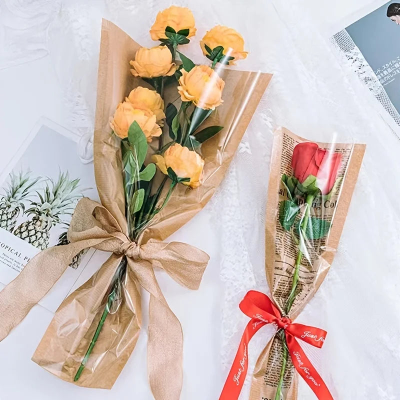 5stk/taske Kraft Paper Flower Packaging Paper, Simple Bouquet Packaging Bag