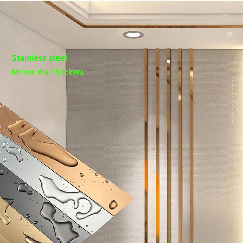 1 rolo adesivo de parede dourada de aço inoxidável linhas decorativas planas