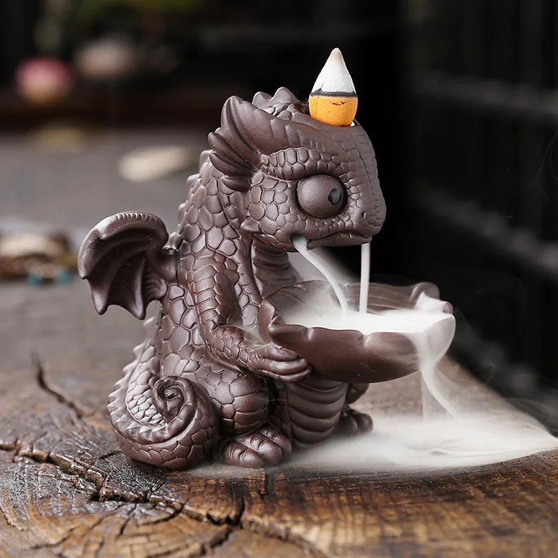 Brûleur d'encens en cascade en céramique, brûleur d'encens de reflux de dragon vintage, porte-capteur de brûleur de ménage (sans encens）