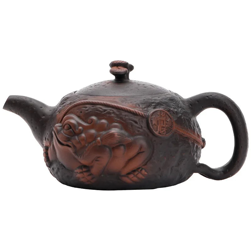 Jianshui Mor Seramik Kurbağası Teapot El Boyalı Antika Rölyef Çayığıyla Ev Çay Yuvası Kungfu Çay Set Ket Sütü
