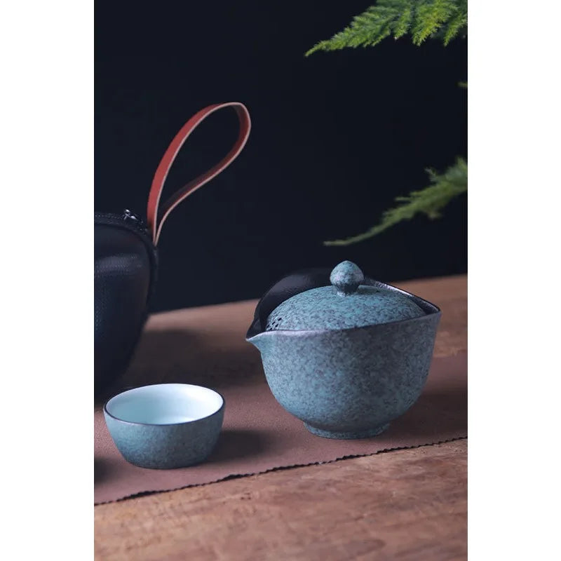 Théière en céramique portable avec sac de voyage, Gaiwan, 2 tasses de thé