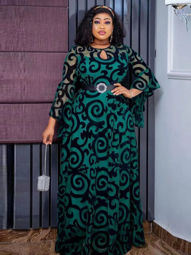 Long Sleeve Chiffon Dresses For Women African Dashiki Print Robe Dubai Abayas Wedding Party Birthday Gown 2024 Spring Clothing