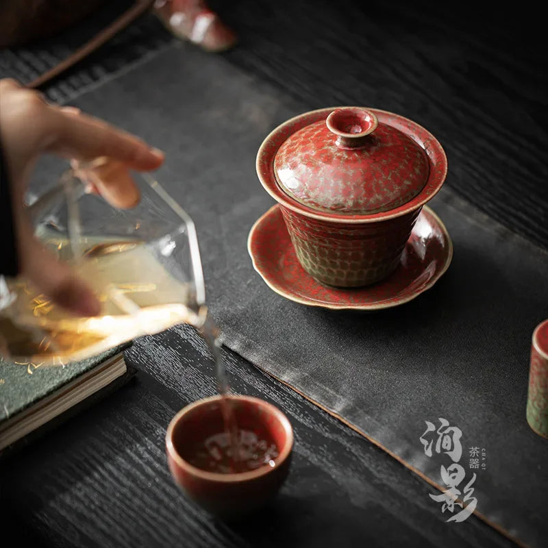 أكواب شاي عتيقة صينية شاي سيراميك سلطانية Sancai Gaiwan ريترو فاخرة أدوات الشاي أكواب الشاي اليدوية الكونغ فو وعاء الشاي الكؤوس