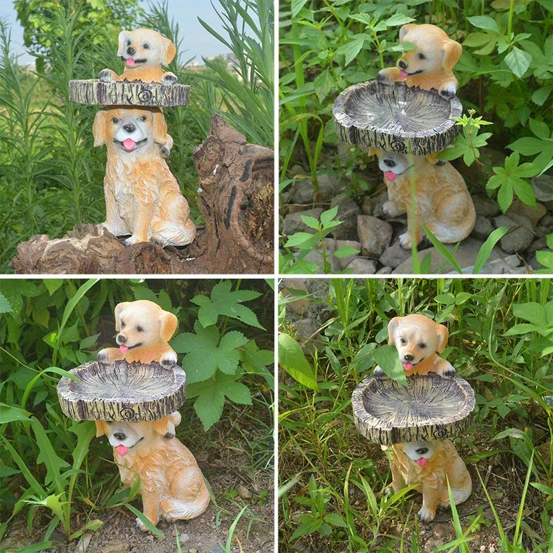 1 st söt hundform fågelmatare, trädgårdsdekor harts figur, trädgård fågel matare, staty gräsmatta trädgård uteplats däck bakgård dekor