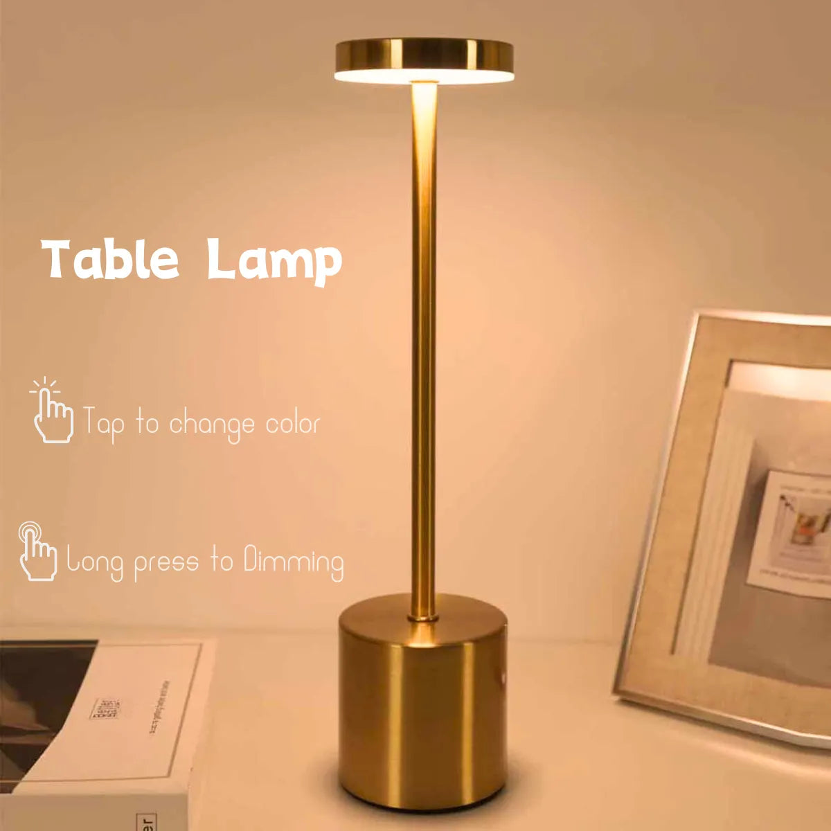 Semplice lampada da tavolo touch metall ricaricabile a LED Tre colori Creative Creative Ambient Light Bar Outdoor Decoration Night Light