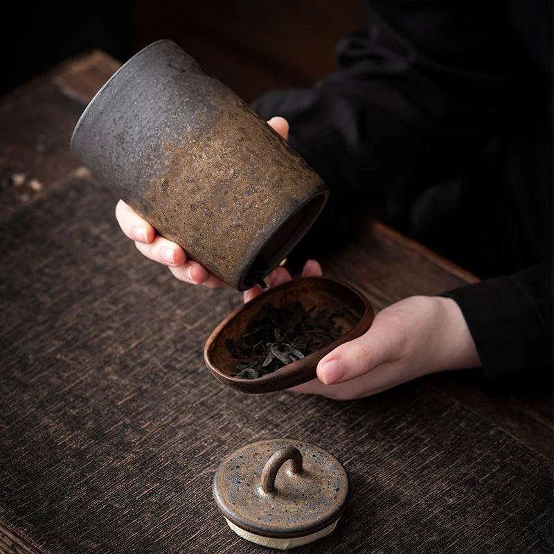 Retro Tea Caddy Ceramic Tea Canister Airtight Jar Penyimpanan Kotak Tangki Stoneware Pottery Container Container Jar Sugar Bowl