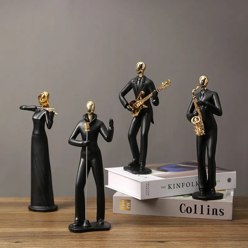 Figuras decorativas nórdicas Light Luxury Personalidad Música Banda Dancing Figuras Decoración del escritorio de la sala de estar Decoración del hogar