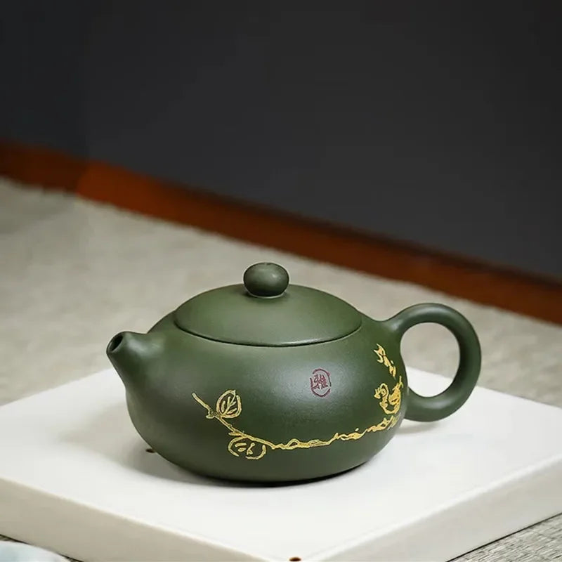 إبريق الشاي الصيني ييشينغ مرشح الطين الأرجواني Xishi إبريق الشاي الجمال غلاية خام خام الطين الأخضر طقم شاي يدوي أصيلة 170 مللي