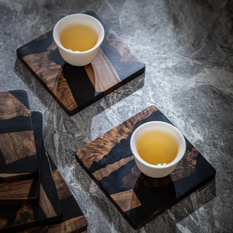 2PCS Insulated coasters ins Wooden tray tea pad resin simple cup holder Creative shim tea ceremony spare parts home walnut