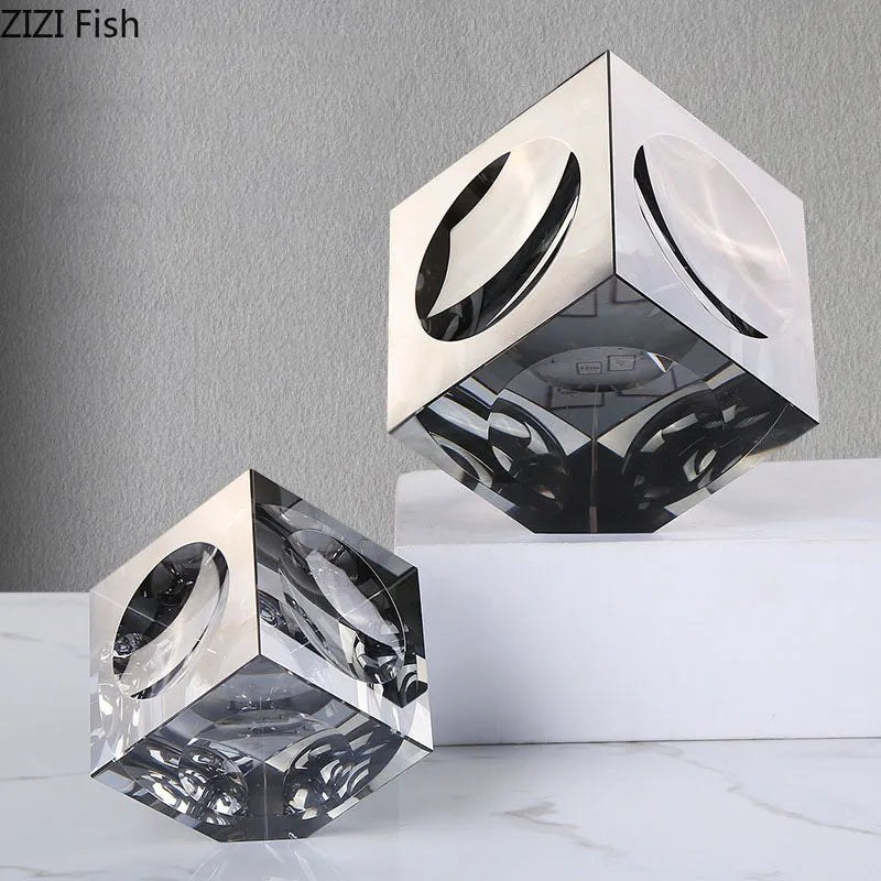 Crystal Block Geometric Sculpture Abstract Artwork Ornamenten Desk Decoratie Minimalisme Square Crystal Standue Modern Home Decor