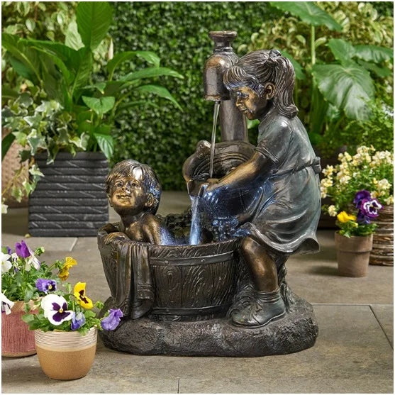 Creative Retro Statue Kids Shape Indoor/Outdoor Resin Art  Exquisite Fountain Figurine  Home Decorations Asccessories