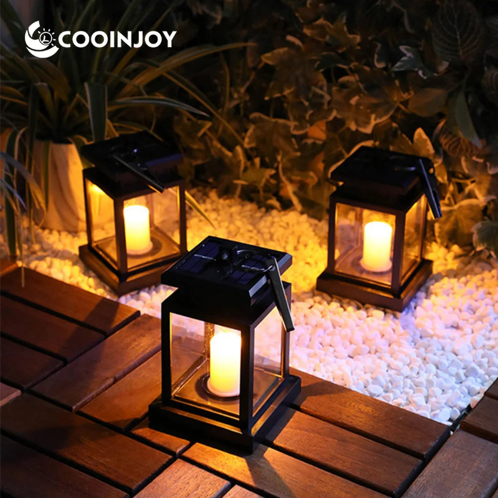 LED RETRO FLICTERING Hangende lantaarn kaarsen heldere pathway decoratie outdoor paleis licht zonnelamp waterdichte tuin tuin