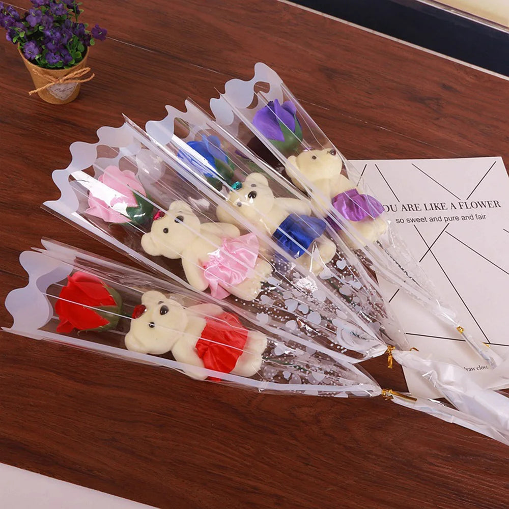 Bear Rose Soap Flower Creative Rose Bear Flower Bouquet Romantic Valentines Day Gift Wedding Birthday Flower Room Decor