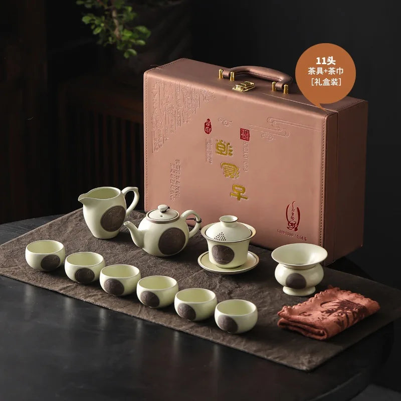 Caixa de presente de conjunto de teaware Ruyao Cerâmica doméstica Kung Fu Teaware Conjunto de chá de chá de chá de chá