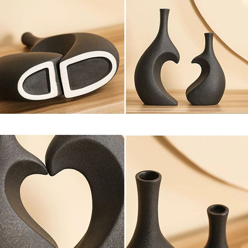 2pcs/conjunto de cerâmica abraça vaso em forma de coração para pampas grama flor seca sala nórdica sala de estar em casa acessórios