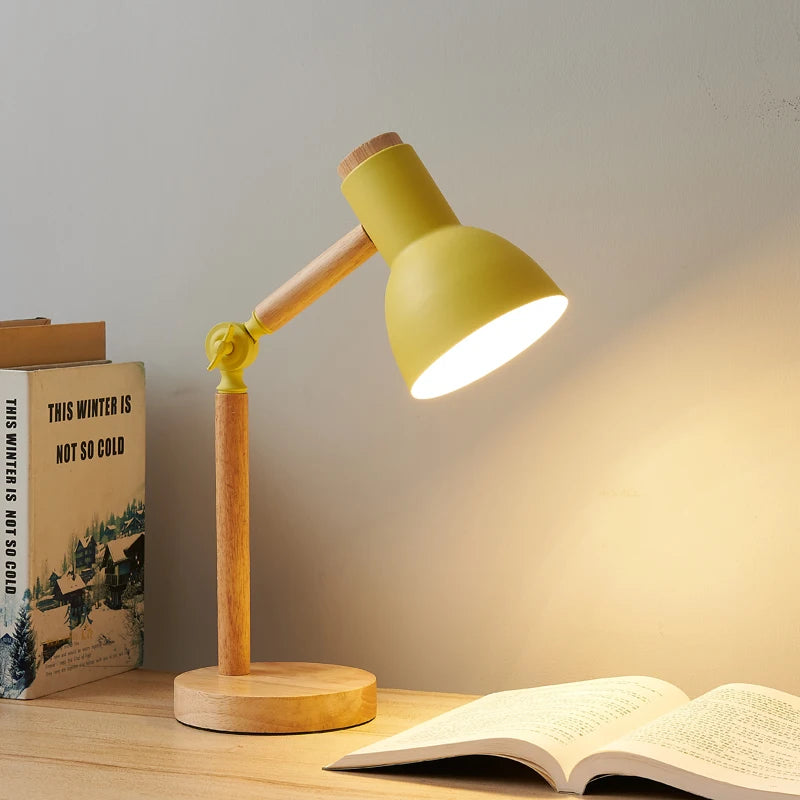 Lampu Table Nordic Kreatif Seni Kayu LED Putar Kepala Tempat Tidur Sederhana Meja Lampu Lampu/Pelindung Mata Membaca Kamar Tidur Lampu Studi